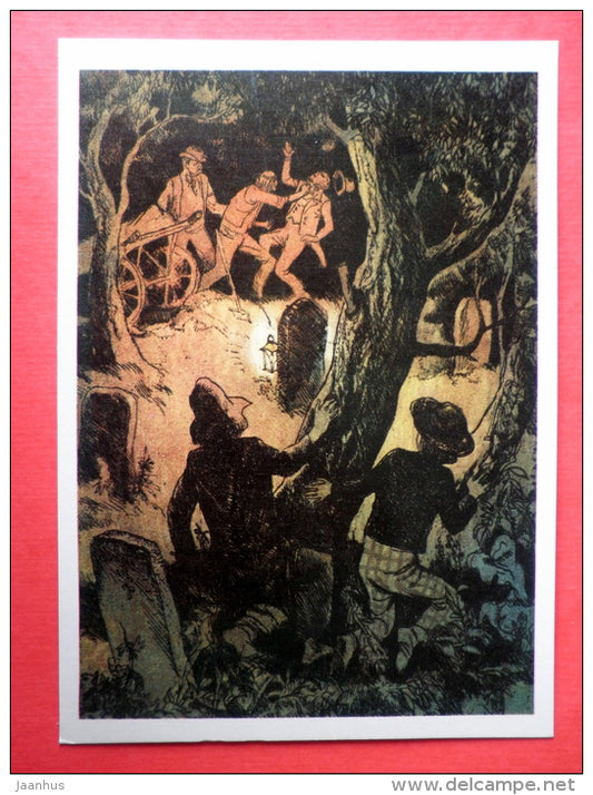 illustration by G. Mazurin - Fight - Indian Joe - The Adventures of Tom Sawyer by M. Twain - 1976 - Russia USSR - unused - JH Postcards