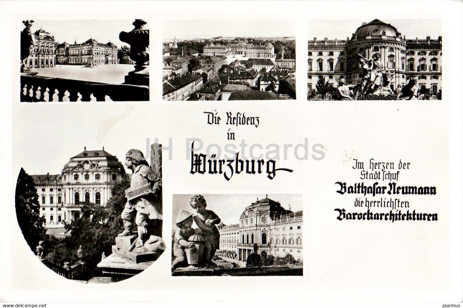 Die Residenz in Wurzburg - old postcard - 1956 - Germany - used - JH Postcards