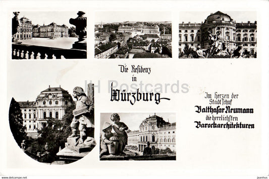 Die Residenz in Wurzburg - old postcard - 1956 - Germany - used - JH Postcards