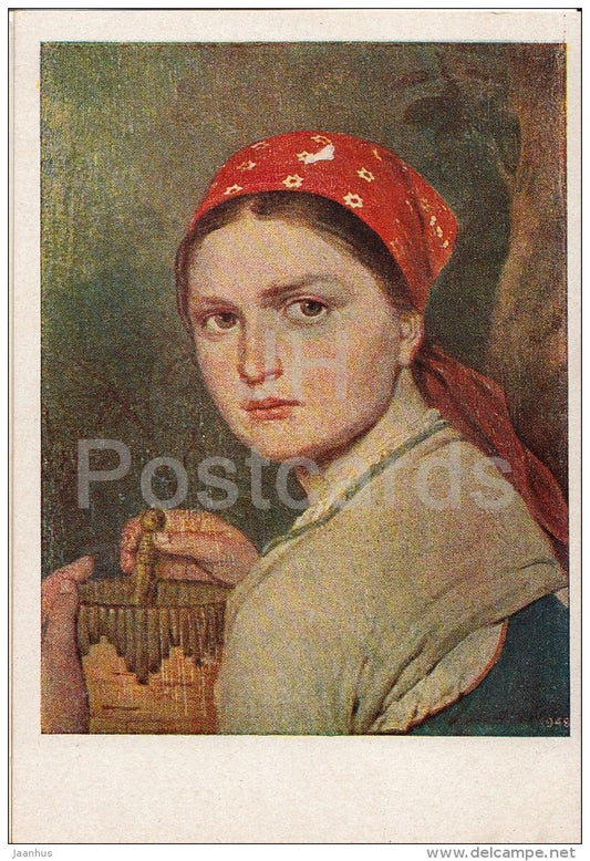 painting by A. Venetsianov - Girl with Bark Box - Russian art - 1950 - Russia USSR - unused - JH Postcards
