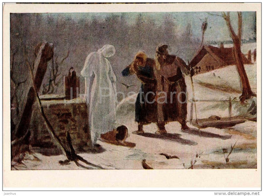 painting by V. Perov - Melting snow maiden - russian art - unused - JH Postcards