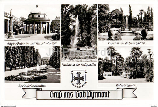 Gruss aus Bad Pyrmont - kurpark - Palmengarten - old postcard - Germany - unused - JH Postcards