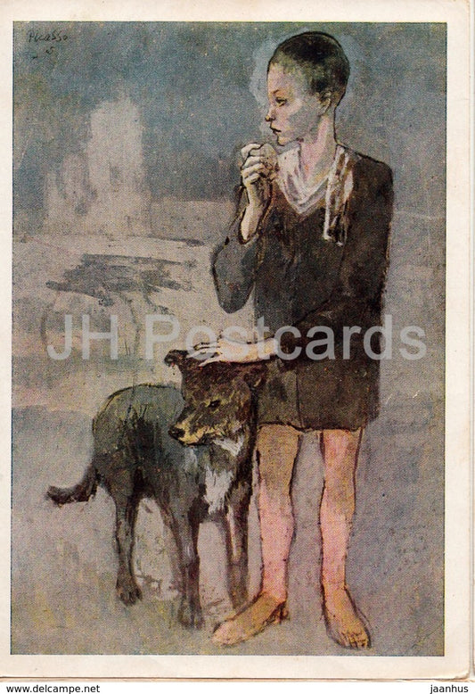 painting by Pablo Picasso - Boy with a Dog - Spanish art - 1962 - Russia USSR - unused - JH Postcards