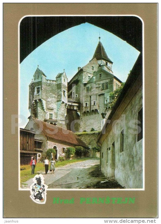 Pernstejn castle - a view through the gothic gateway - Czechoslovakia - Czech - unused - JH Postcards