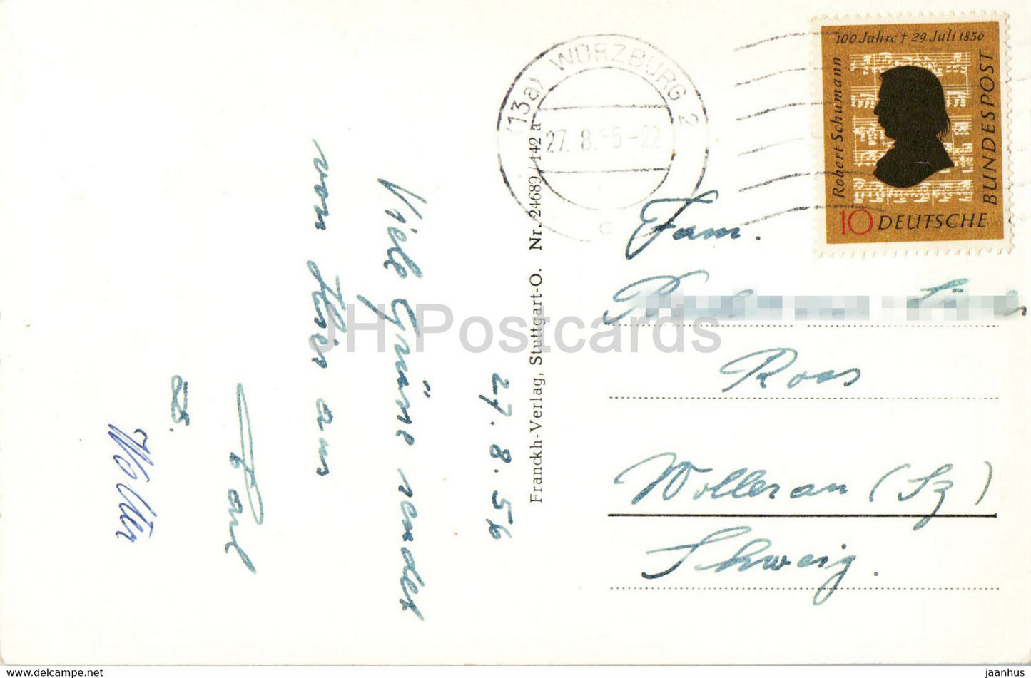 Die Residenz à Wurzburg - carte postale ancienne - 1956 - Allemagne - utilisé