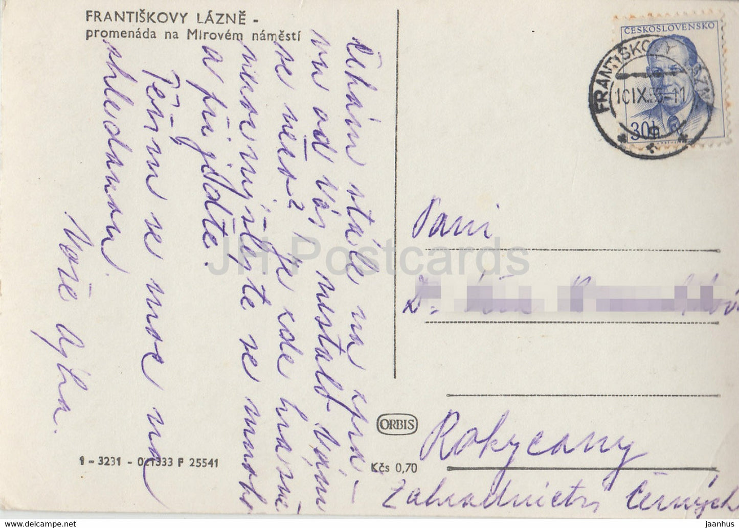 Frantiskovy Lazne - promenada na Mirovem namesti - 1955 - carte postale ancienne - République tchèque - Tchécoslovaquie - utilisé