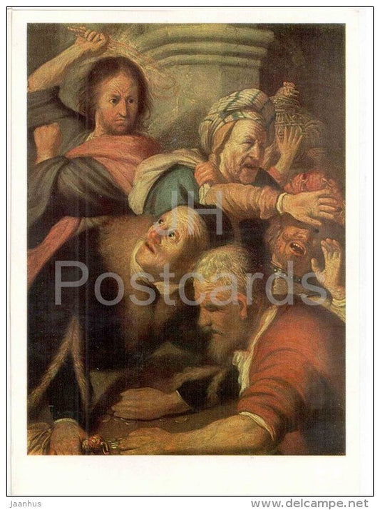 painting by Rembrandt - Christ Driving the Money-Changers from the Temple , 1626 - dutch art - unused - JH Postcards