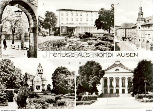 Gruss aus Nordhausen - Hotel Handelshof am Albert Kuntz Platz - Rathaus - Theater - theatre - Germany DDR - unused - JH Postcards