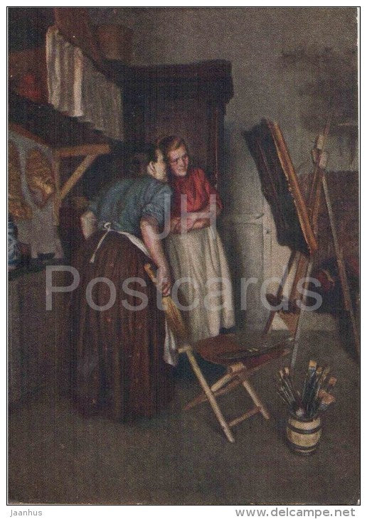 painting by S. Ryangina - In the Artist's studio - women - russian art - unused - JH Postcards