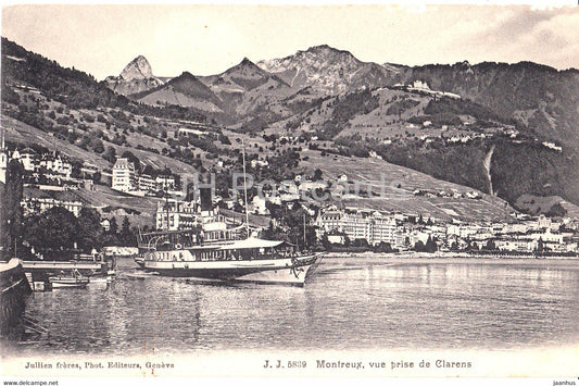 Montreux - vue prise de Clarens - steamer - ship - 5839 - old postcard - Switzerland - used - JH Postcards