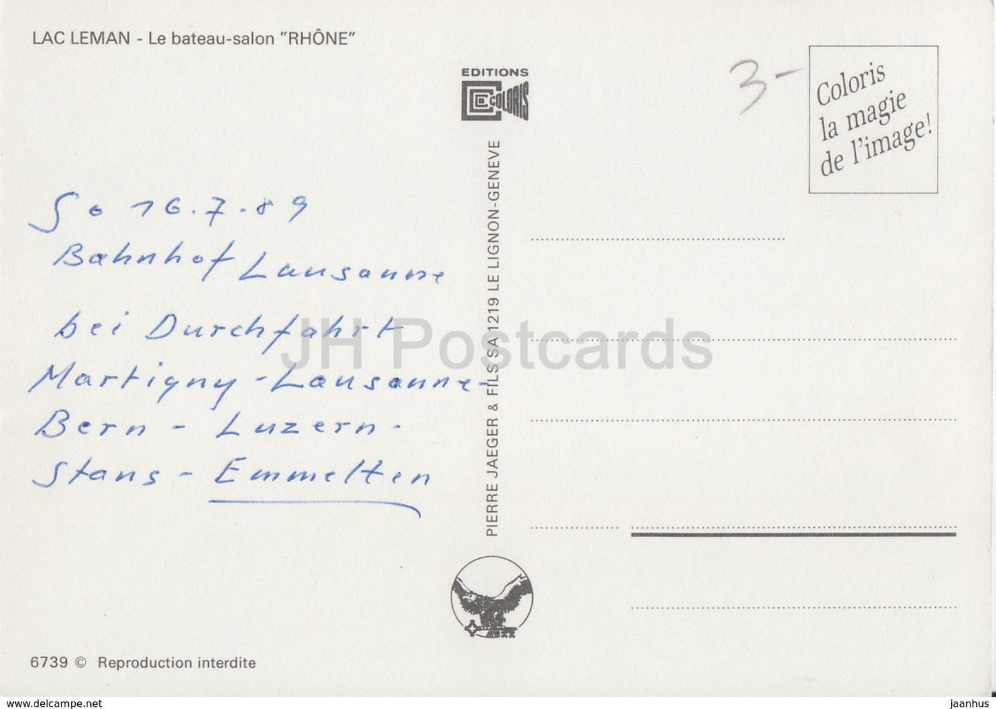 Lac Leman - Le Bateau salon MS Rhone - passenger ship - 1989 - Switzerland - used