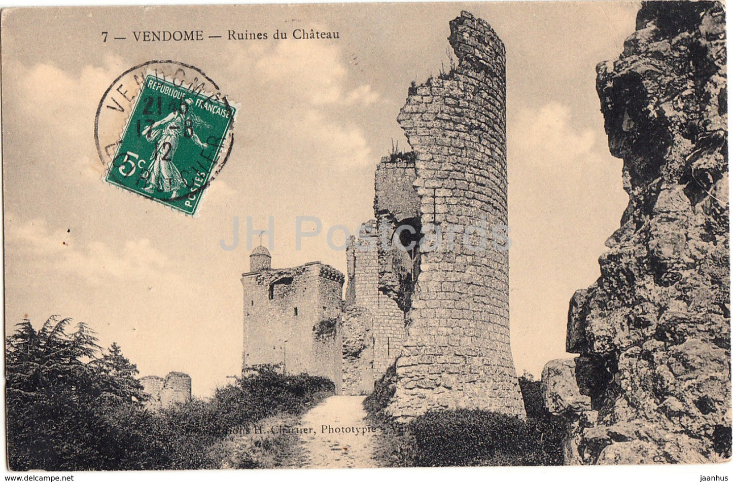Vendome - Ruines du Chateau - castle ruines - 7 - 1912 - old postcard - France - used - JH Postcards