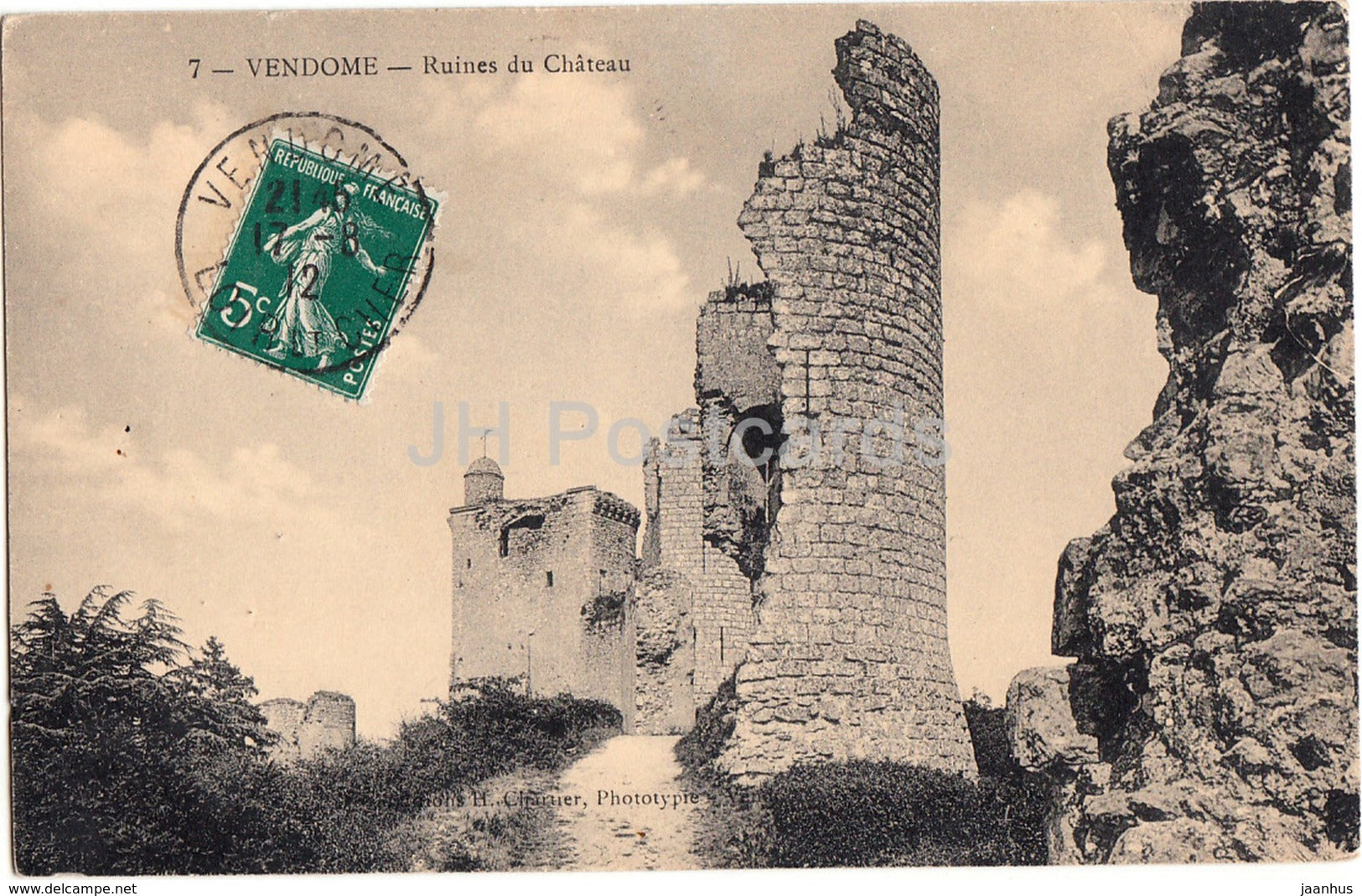 Vendome - Ruines du Chateau - castle ruines - 7 - 1912 - old postcard - France - used - JH Postcards