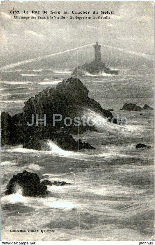 Le Raz de Sein au Coucher du Soleil - Allumage des Feux a la Vieille - lighthouse 6582 - old postcard - France - unused - JH Postcards