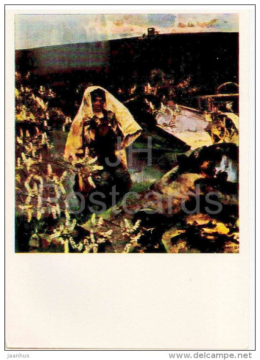 painting by V. Zagonek - Bird cherry blossoms , 1962-64 - russian art - unused - JH Postcards