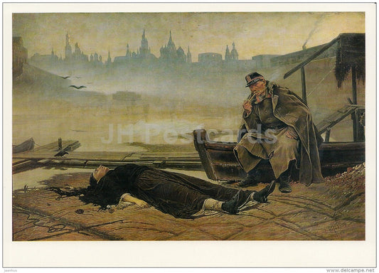 painting by V. Perov - The Drowned Woman , 1867 - Russian art - large format card - 1990 - Russia USSR - unused - JH Postcards