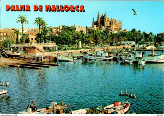 Palma de Mallorca - Catedral y Puerto - boat - cathedral - 3 - 1991 - Spain - used - JH Postcards