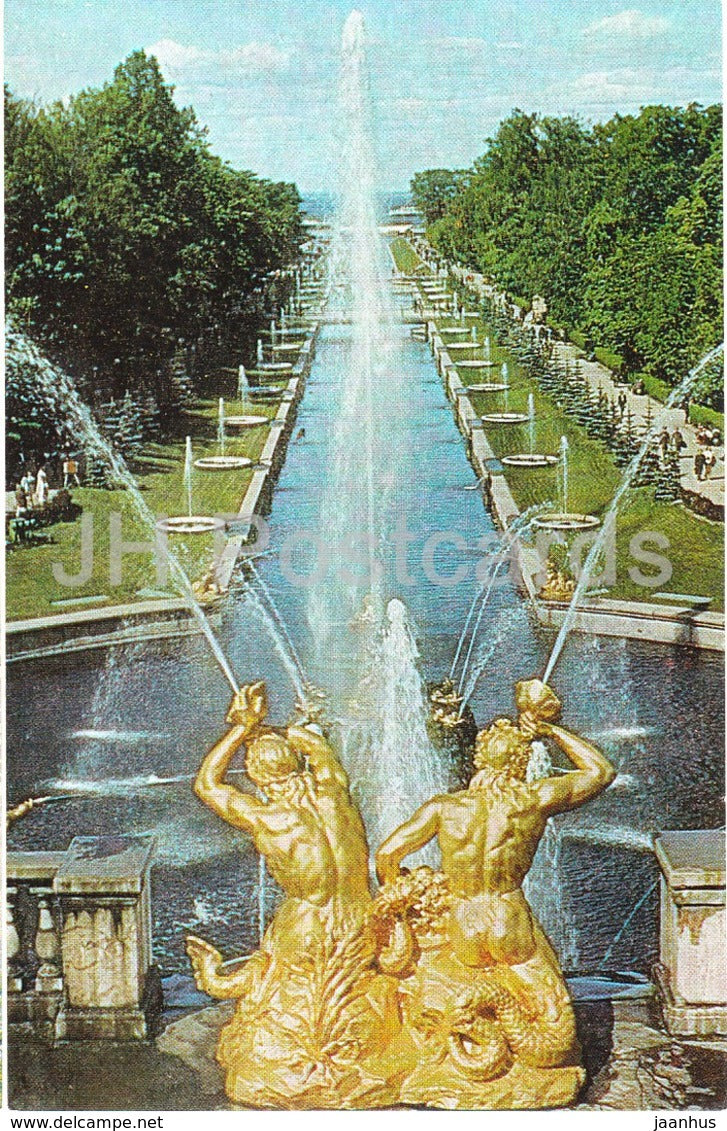 Petrodvorets - View at Sea Canal and Alley of Fountains - 1974 - Russia USSR - unused - JH Postcards