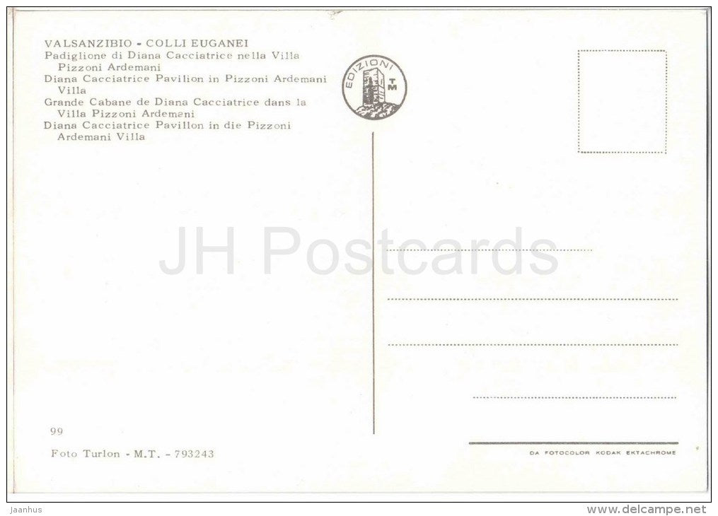 Pediglione di Diana Cacciatrice nella Villa Pizzoni Ardemani - Valsanzibio - Veneto - Padova  Italia - Italy - unused - JH Postcards