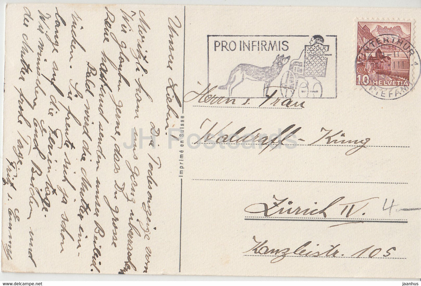 Easter Greeting Card - Frohliche Ostern - flowers - mountains - old postcard - Switzerland - used