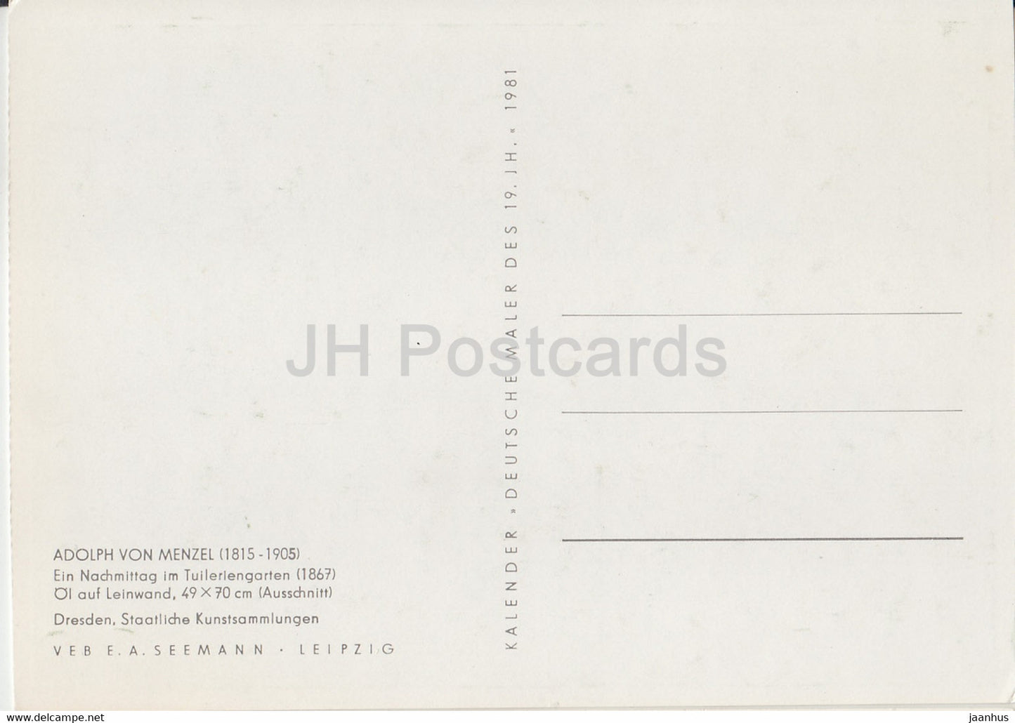 painting by Adolph von Menzel - Ein Nachmittag im Tuileriengarten - German art - 1981 - Germany - unused