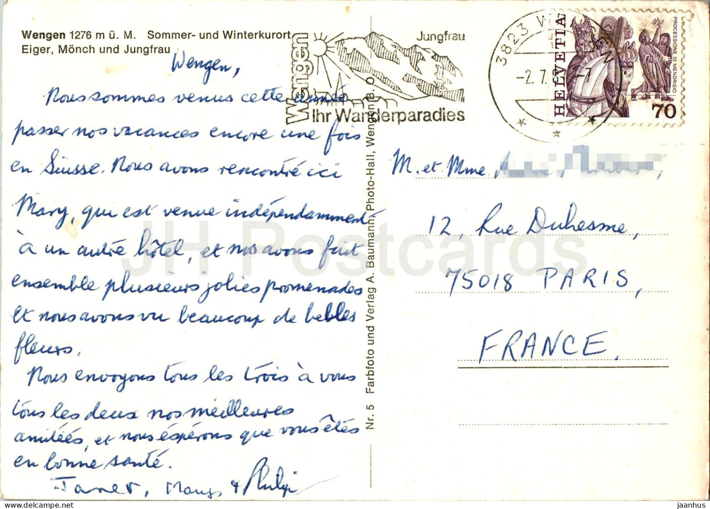 Wengen 1276 m - Eiger - Monch - Jungfrau - 5 - 1987 - Suisse - occasion 