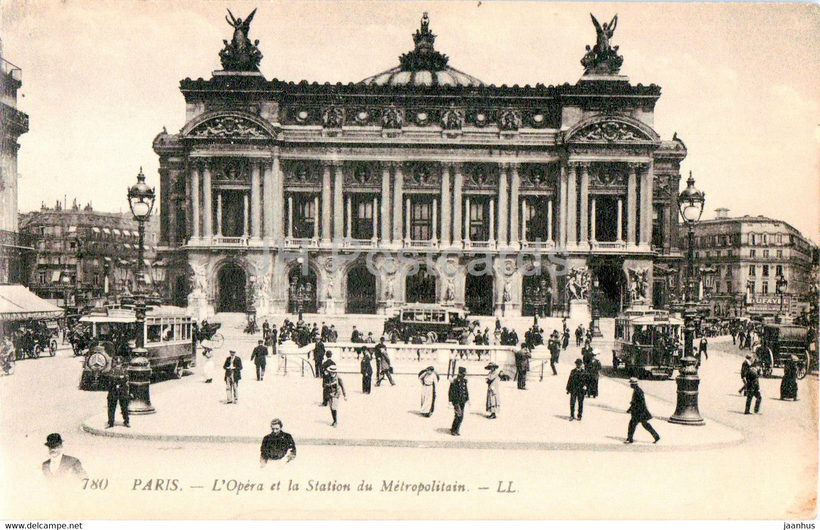 Paris - L'Opera et la Station du Metropolitain - theatre - tram - 780 - old postcard - France - unused - JH Postcards