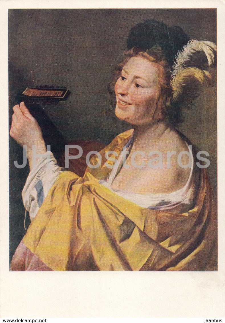 painting by Gerard van Honthorst - Musician - lute - Dutch art - Russia USSR - unused - JH Postcards