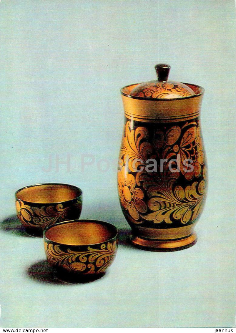 set for Jam by Ivanova and Salnikova - wood - khokhloma - 1973 - Russia USSR - unused - JH Postcards