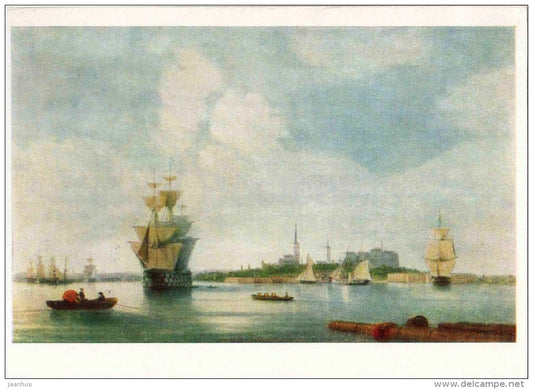 painting by Ivan Aivazovsky - Revel , 1844 - Reval - Tallinn - sailing ship - boat - russian art - unused - JH Postcards