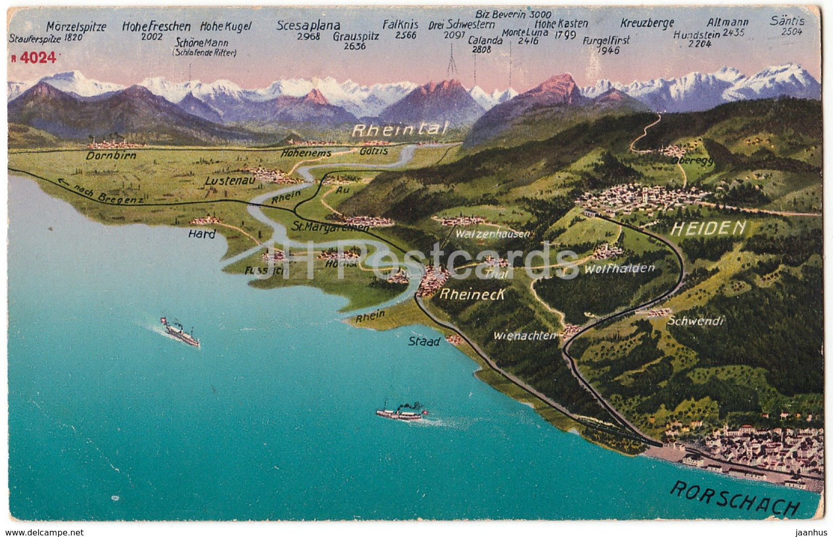 Rheintal - Rorschach - Heiden - Rheineck - map - R 4024 - Switzerland - used - JH Postcards