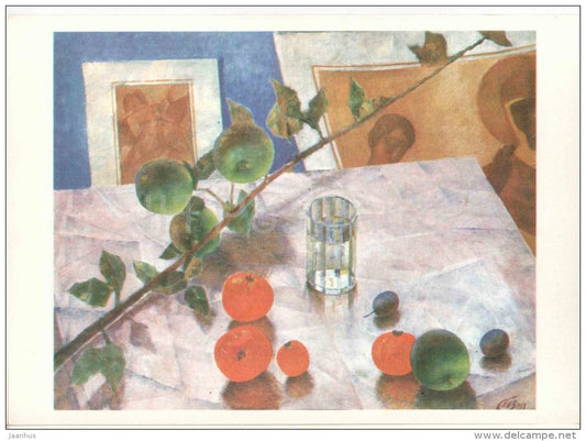 painting by K. Petrov-Vodkin - Apple Tree Branch , 1918 - russian art - unused - JH Postcards