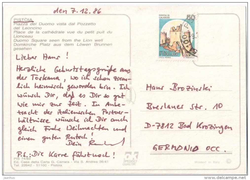 Piazza del Duomo vista dal Pozzetto del Leoncino - Lion Well - Pistoia - Toscana - PIS 74/83 - Italia - Italy - used - JH Postcards