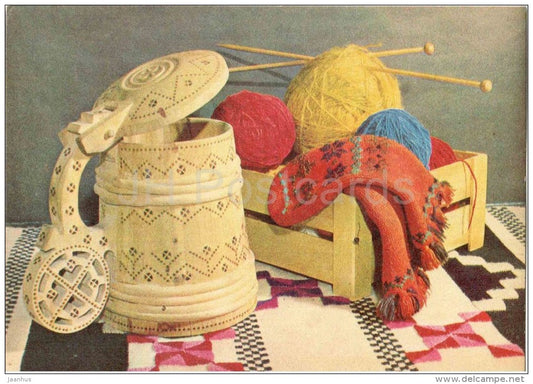 New Year Greeting card - 1 - beer mug - gloves - clew - 1983 - Estonia USSR - used - JH Postcards