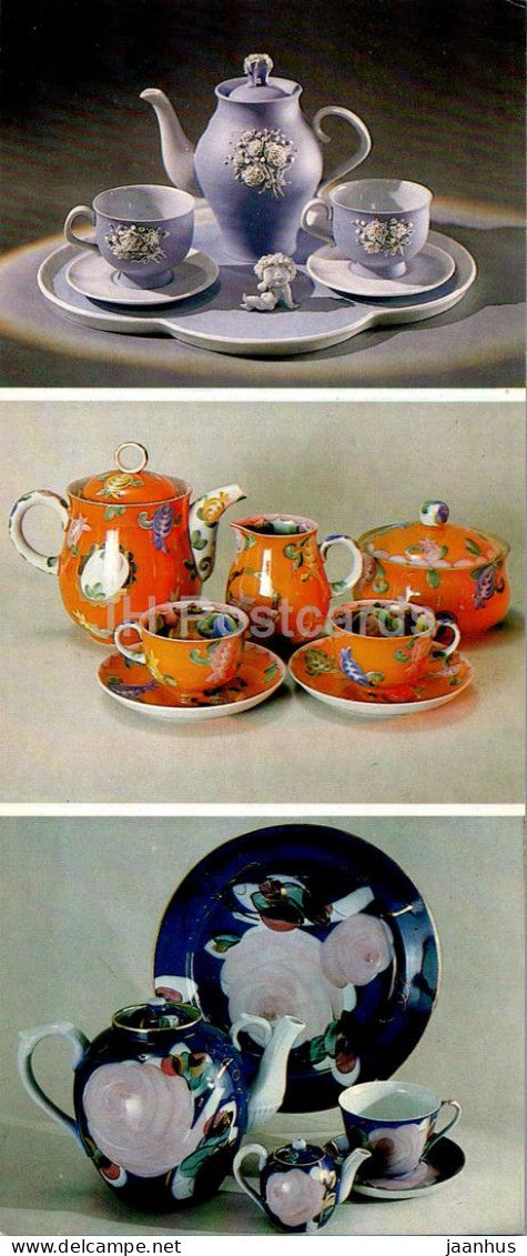 tea set - ornamental set - porcelain and faience - applied art - Russian art - 1984 - Russia USSR - unused - JH Postcards
