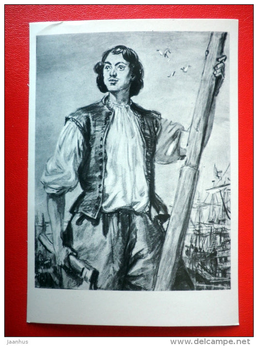 illustration by D. Shmarinov . Peter on the lake Pereslav - Novel by A. Tolstoy Peter I - 1978 - Russia USSR - unused - JH Postcards