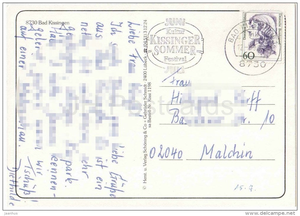 Grüsse aus dem Weltbad Kissingen - 8730 - Germany - 1991 gelaufen - JH Postcards