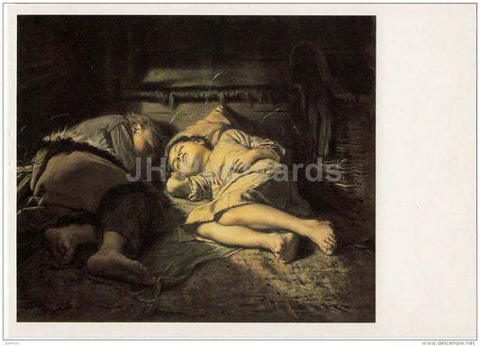 painting by V. Perov - Sleepin Children , 1870 - Russian art - 1989 - Russia USSR - unused - JH Postcards
