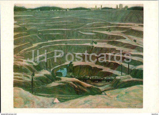 painting by V. Rogachev - Vysokaya Hill - quarry - Urals - Russian art - 1984 - Russia USSR - unused - JH Postcards
