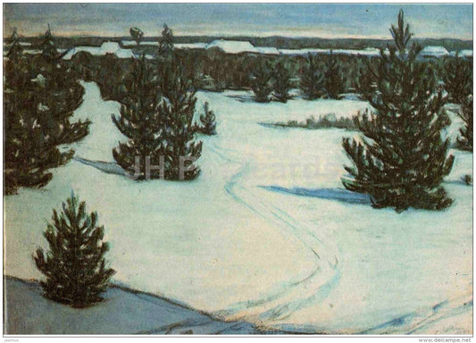 painting by A. Laikmaa - Winter Landscape - Estonian art - 1987 - Estonia USSR - used - JH Postcards