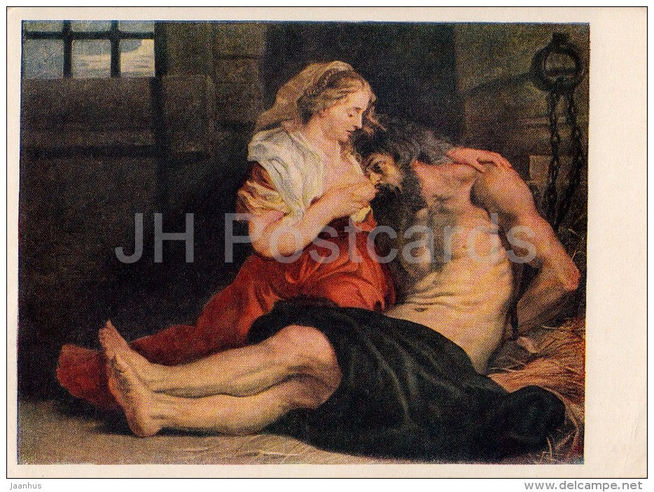 painting by Peter Paul Rubens - Roman Charity - naked woman - nude - Flemish art - 1955 - Russia USSR - unused - JH Postcards