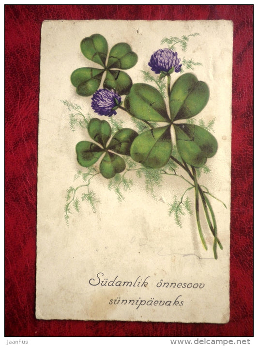 Birthday greeting card - clover - plant - 1920s-1930s - Estonia  - used - JH Postcards