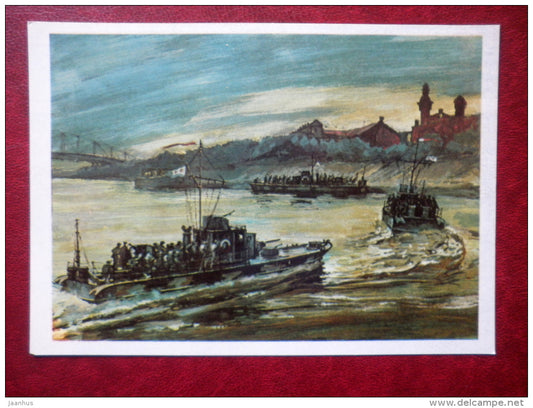 Liberation of Pinsk - by I. Rodinov - soviet armored boats - WWII - 1984 - Russia USSR - unused - JH Postcards