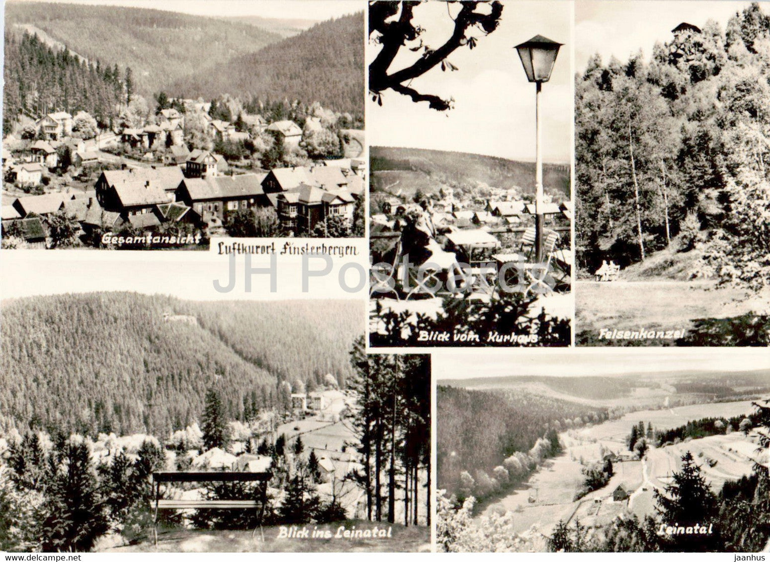 Luftkurort Finsterbergen - Blick vom Kurhaus - Felsenkanzel - Leinatal - old postcard - Germany DDR - unused - JH Postcards