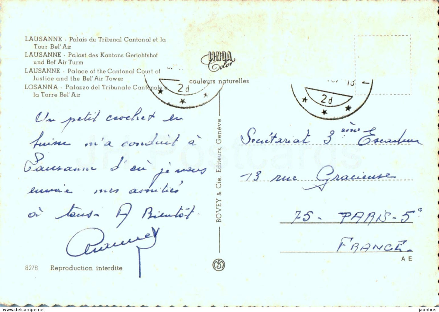 Lausanne - Palais du Tribunal Cantonal et la Tour Bel Air - Palais du Tribunal Cantonal - 8278 - Suisse - occasion 