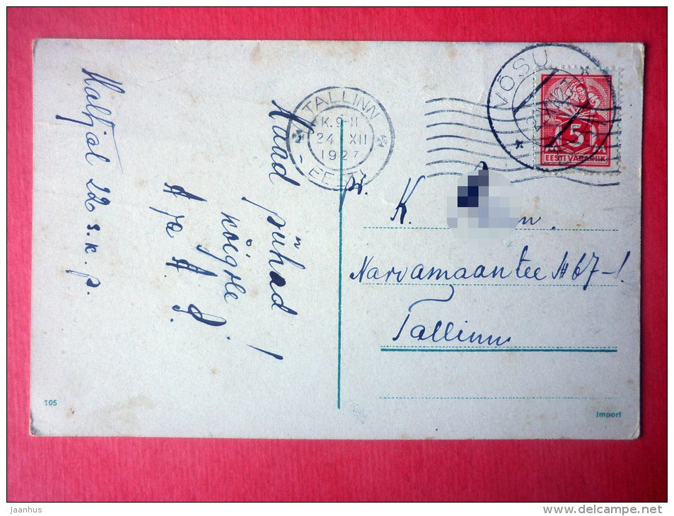 christmas greeting card - christmas tree - candles - 105 - circulated in Estonia Tallinn Võsu 1927 - JH Postcards