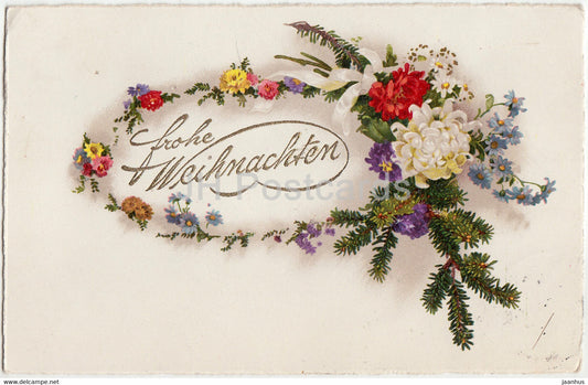 Christmas Greeting Card - Frohe Weihnachten - flowers - PP - old postcard - 1934 - Germany - used - JH Postcards