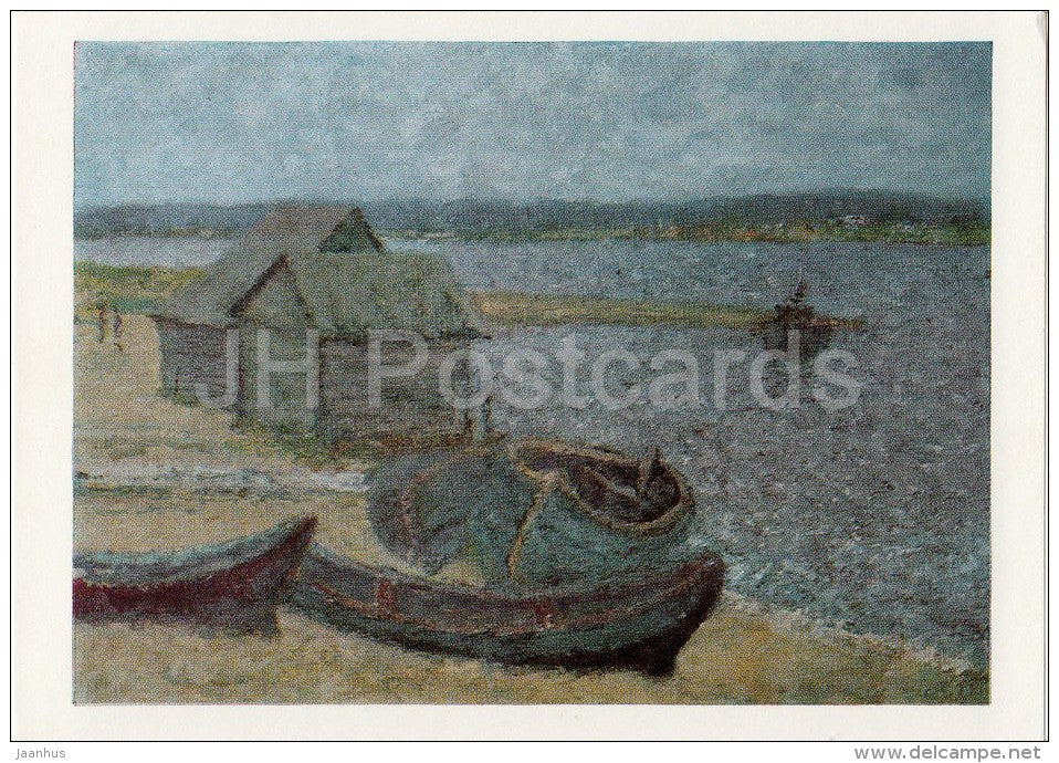 painting by A. Sotskov - Abandoned boats , 1979 - Russian art - Russia USSR - 1987 - unused - JH Postcards