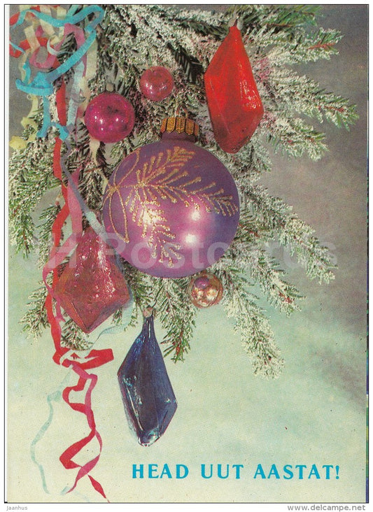 New Year card- decorations - 2 - postal stationery - 1991 - Estonia USSR - unused - JH Postcards