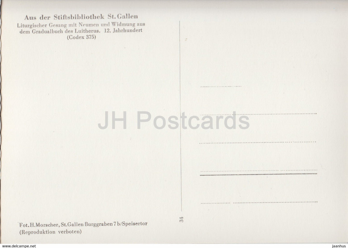 Liturgischer Gesang - Aus der Stiftsbibliothek St Gallen - bibliothèque - 34 - carte postale ancienne - Suisse - inutilisée